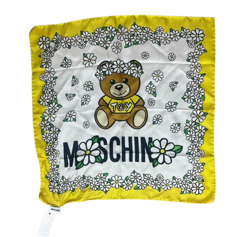 Moschino Daisy Floral Crown Teddy Bear Silk Scarf NWT